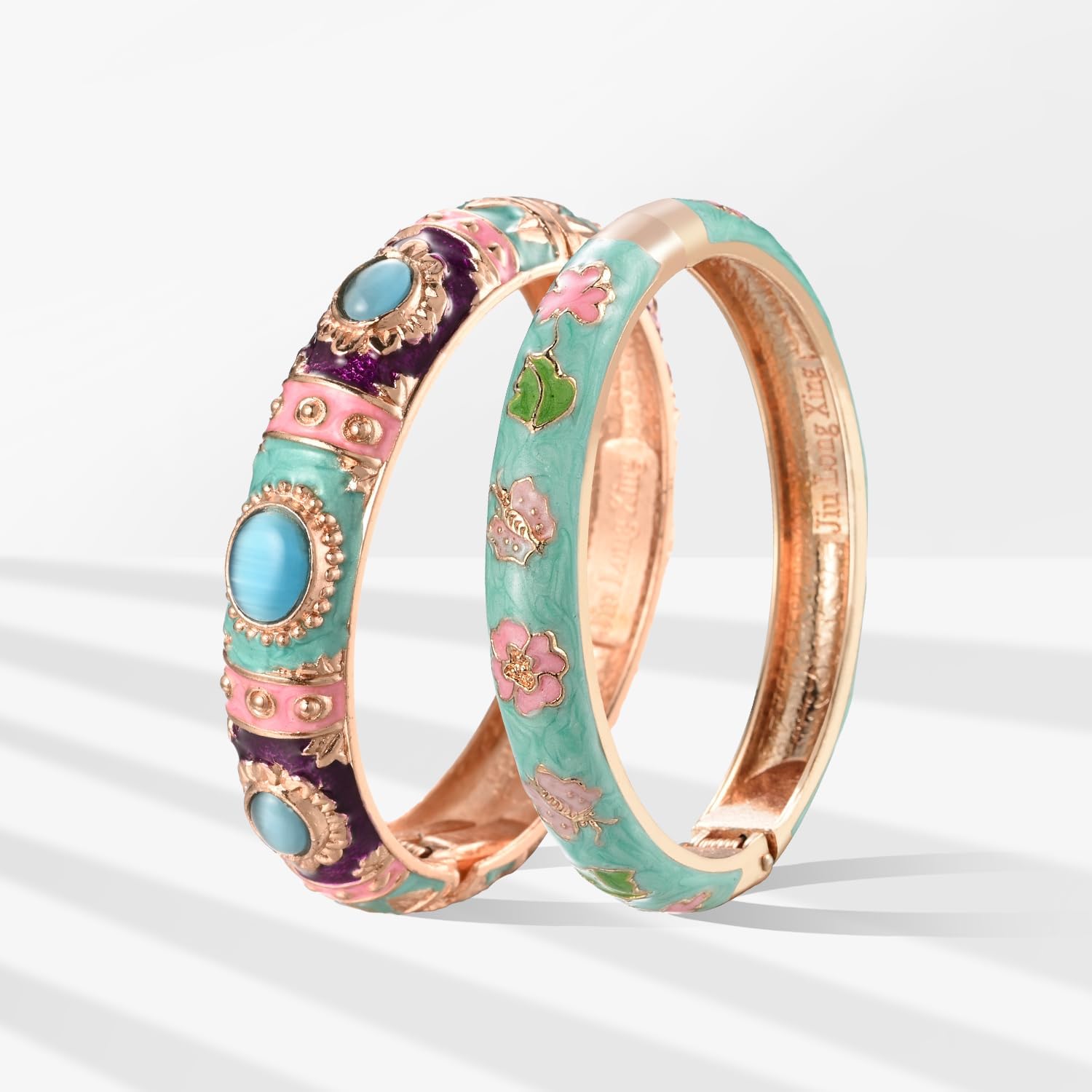 UJOY Vintage Jewelry Cloisonne Handcrafted Enameled Butterfly Flower Gorgeous Rhinestone Hinged Cuff Bracelet Bangles Gifts 88A09