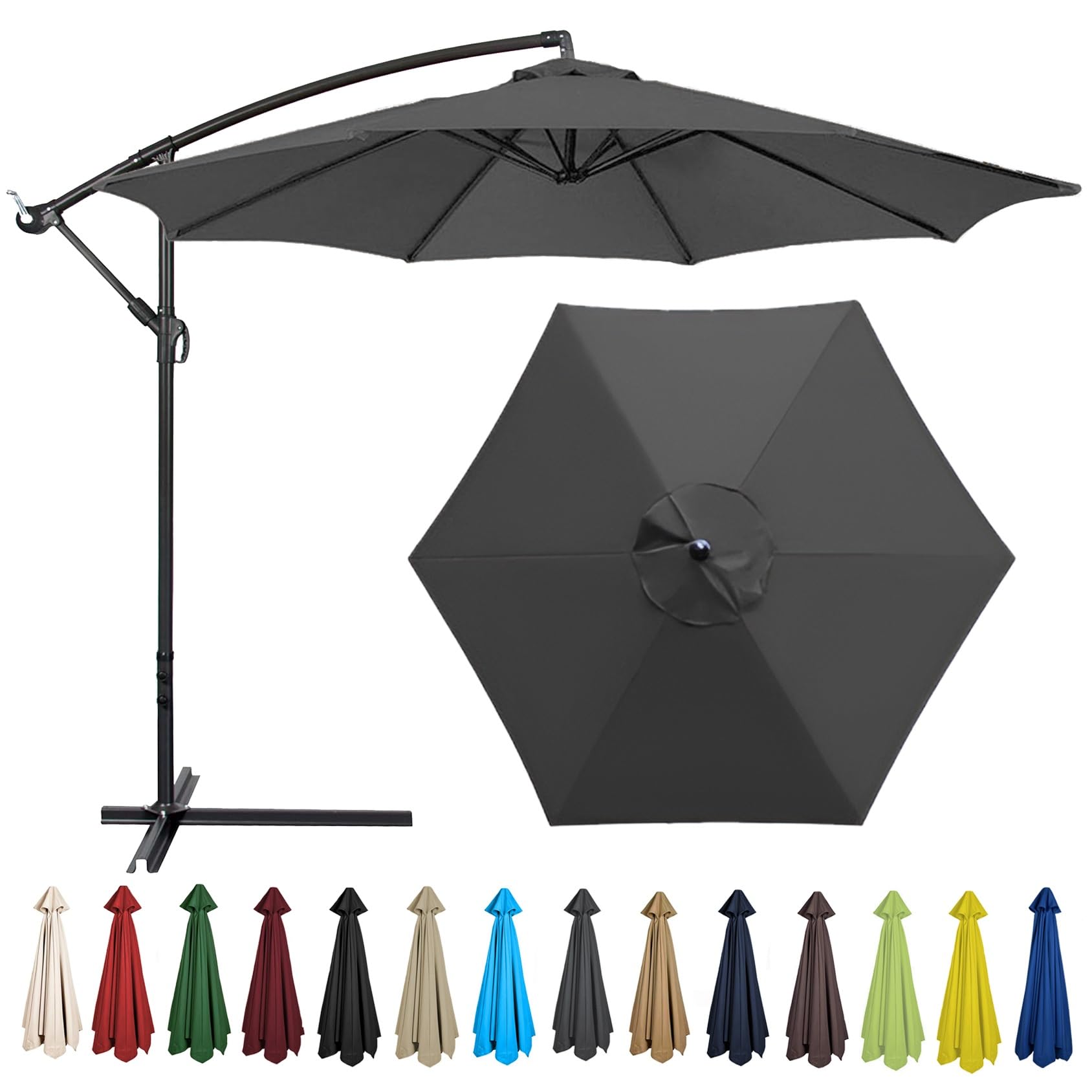 Replacement Parasol Canopy 200CM 2.7M 300CM + 6 Arms/8 Arms Replacement Parasol Fabric Cover For Garden Umbrella Waterproof Anti-ultraviolet Replacement Umbrella Cloth(Color:Gray,Size:6 ribs-3m(9.8ft)