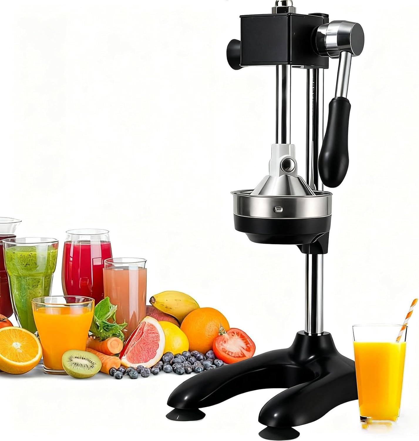WIANQIAN Professional Manual Lemon Squeezer, Citrus Press Manual Juicer, Stainless Steel Manual Press Juicer, High Yield, No Electricity, Easy To Use, For Orange, Lemon, Lime & Pomegranate Black