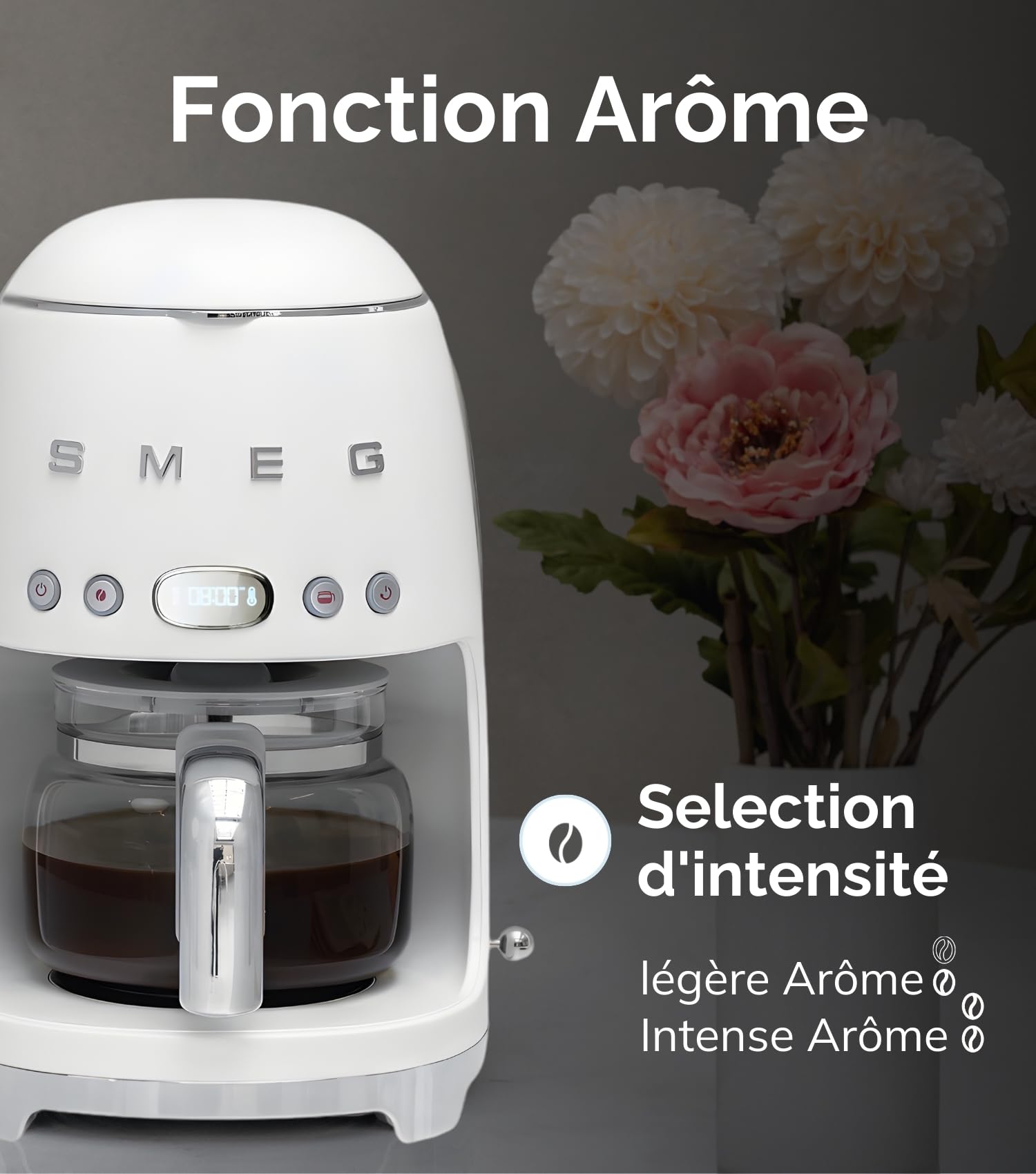 Smeg, Machine à Café Filtre DCF02NBEU, Fonction Arôme et Autostart, Carafe en Verre Jusqu'à 12 Tasses, 2 Niveaux d'Intensité, Mode Maintien au Chaud, 1050 W, Blue Navy