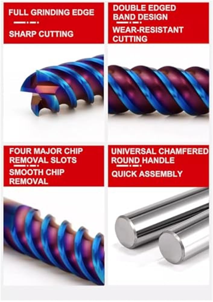1pc Carburo di acciaio al tungsteno Rivestimento nano blu HRC75 – Fresa piatta a 4 taglienti for macchine CNC, fresa in acciaio inossidabile, 8.0x30Cx8Dx75L(16x65Cx16Dx150L)