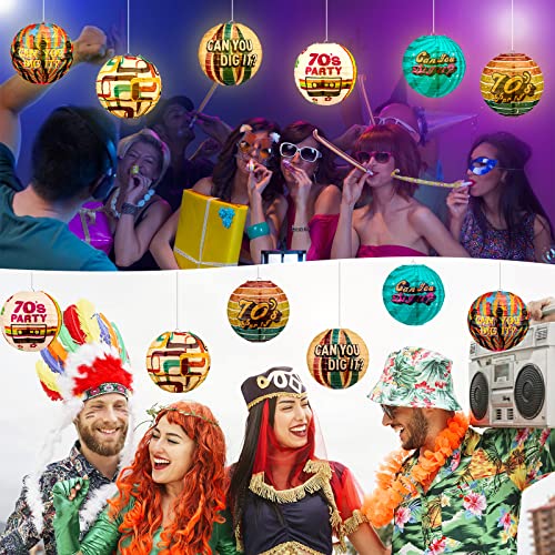 Image of Panelee 12 Pcs 70's Retro Paper Lanterns Party Decorations 8 Inch Hanging Round Paper Party Decorations for Holiday Indoor Outdoor Supplies