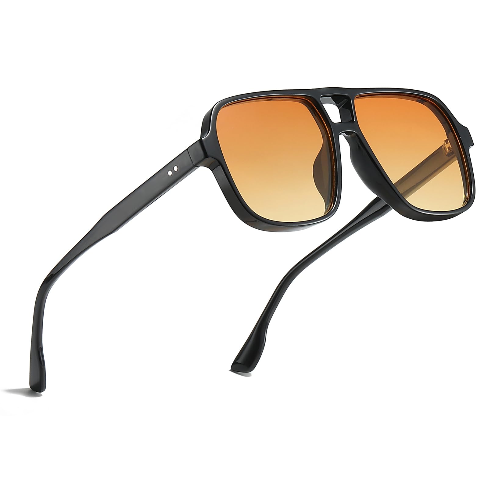 Retro Aviator Sunglasses for Mens Womens Double Bridge Vintage 70s Square Glasses-image-15