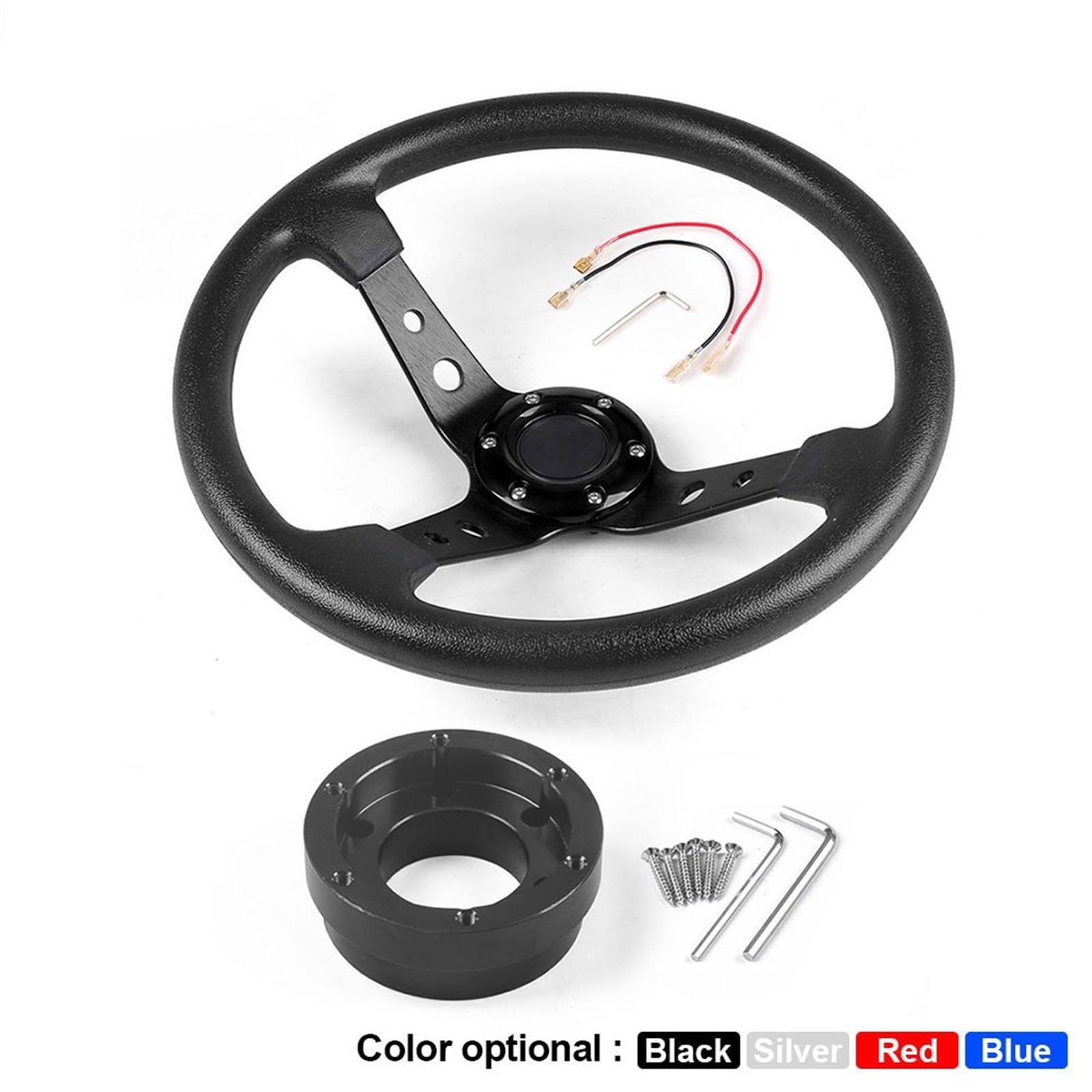 Volante da corsa Volante da corsa in pelle PU 14 pollici e 350 mm for giochi di corse con piastra adattatrice 70 per corsa rallye(Blue with Silver)
