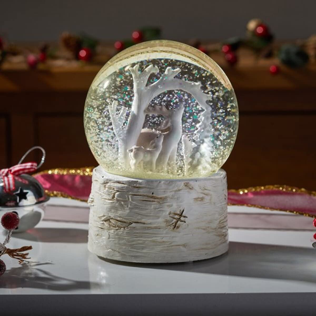 Marco Paul Interiors Reindeer Marco Paul Musical Light Up Christmas Snow Globe Decoration Battery Operated Glitter Shaker With Colour Changing Leds Festive Xmas Stag Ornament And Home Decoration