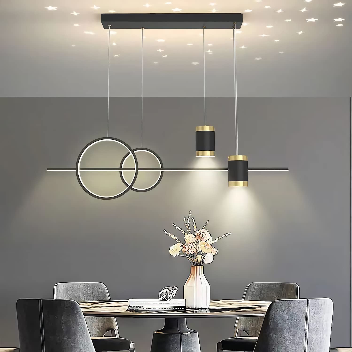 Lampy wiszące LED Stół Nowoczesna lampa wisząca z regulacją wysokości Designerska lampa wisząca Możliwość przyciemniania za pomocą pilota Lampa wisząca do jadalni Salon Kuchnia Bar 100cm (czarny)