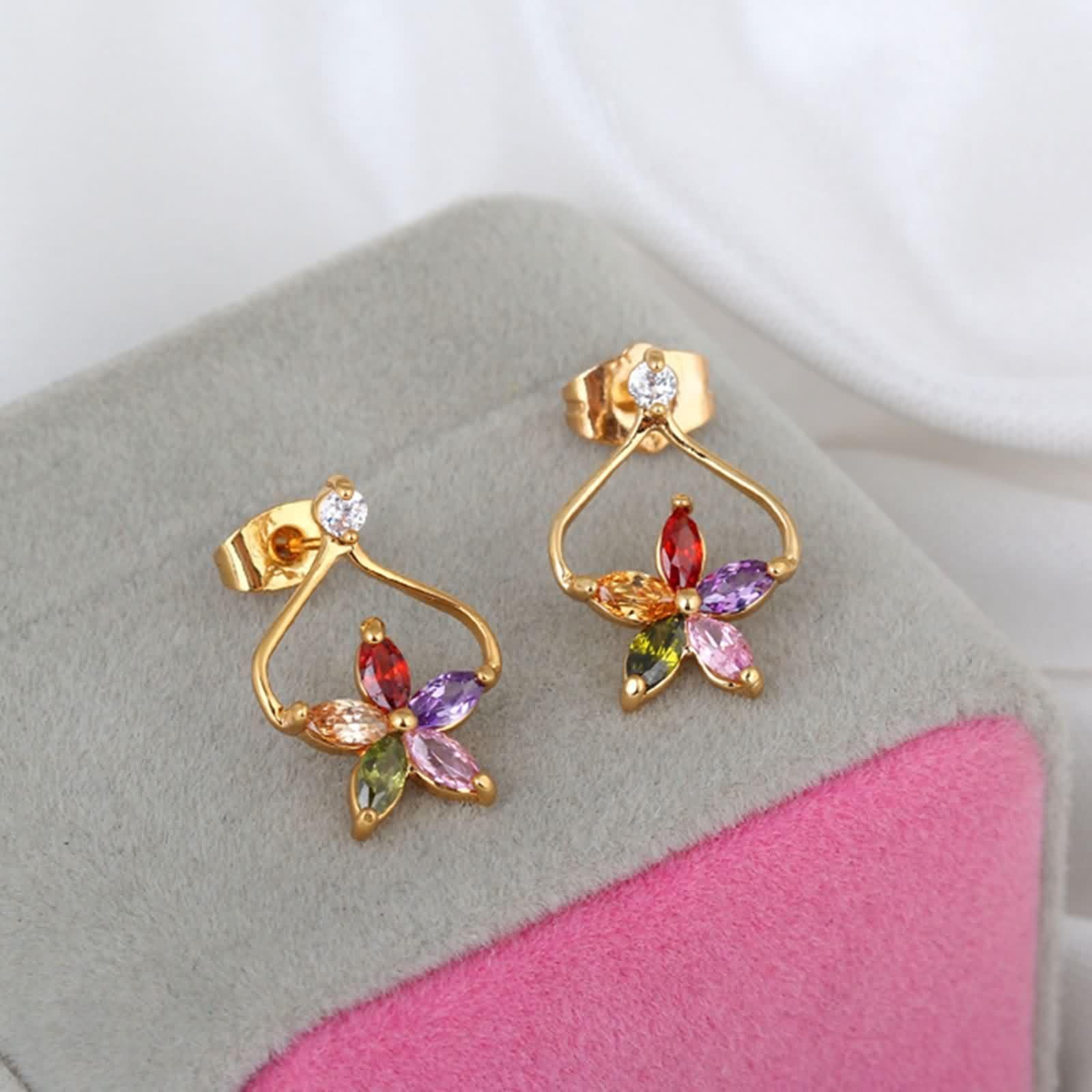 Pendientes de Fiesta Mujer Oro Amarillo 9 K Moissanita Flor Joyería Pendientes