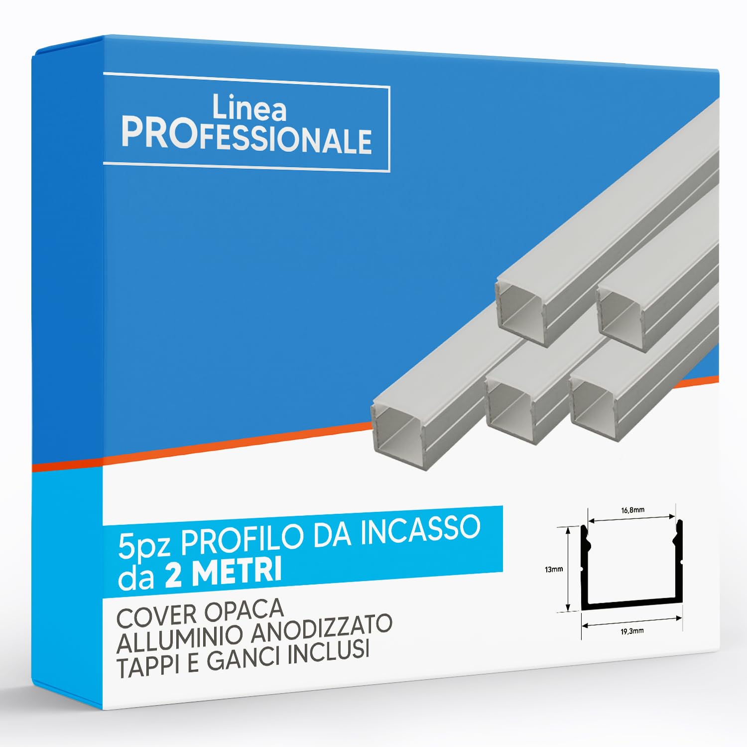 Eurekaled - 5pz Profilo LED in Alluminio da Incasso 2MT – Copertura Opaca, Canalina per Strisce LED Soffitto o Controsoffitto