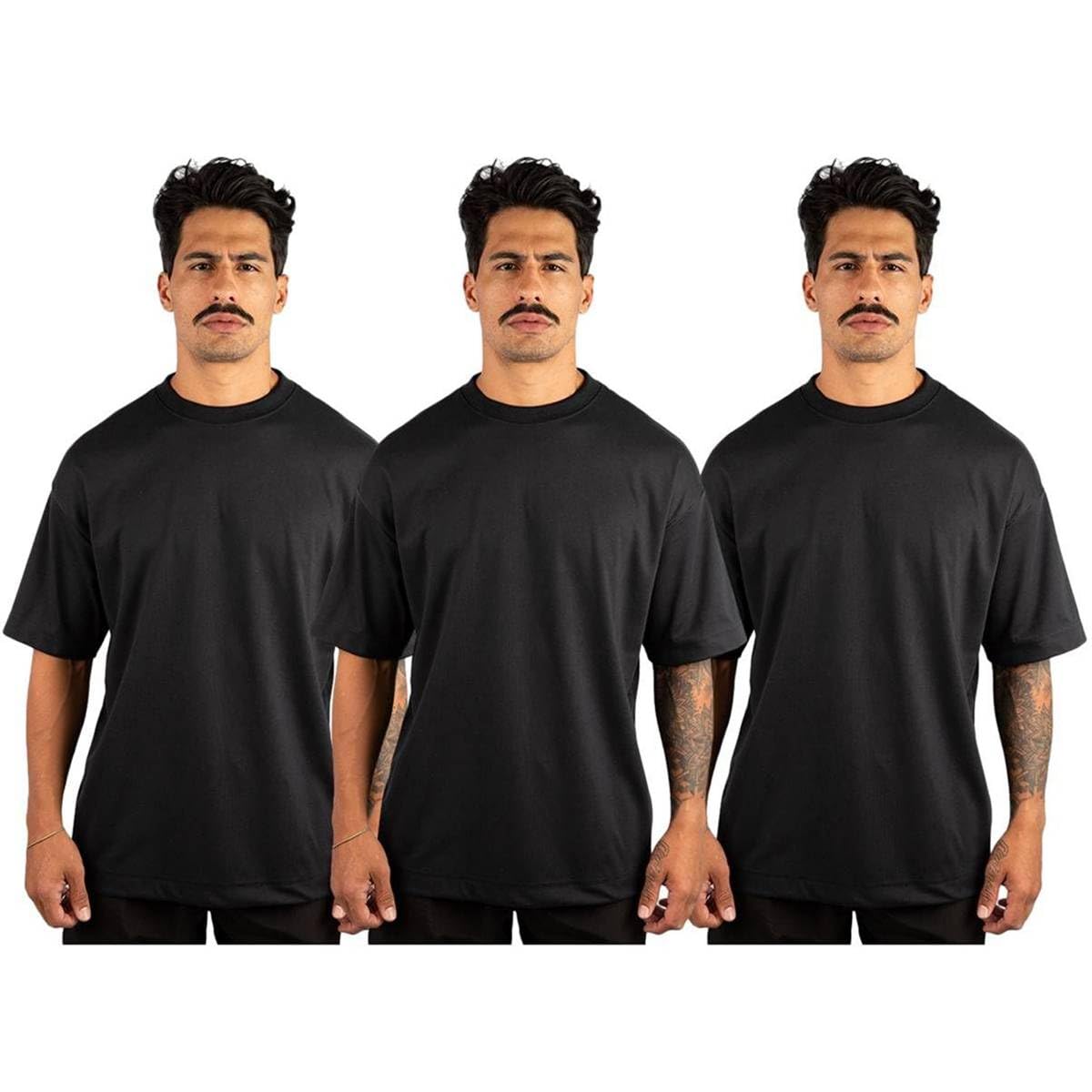 Kit 3 Camiseta Oversized Masculina Streetwear Trace Black Básica 100% Algodão Premium 30.1 Penteado