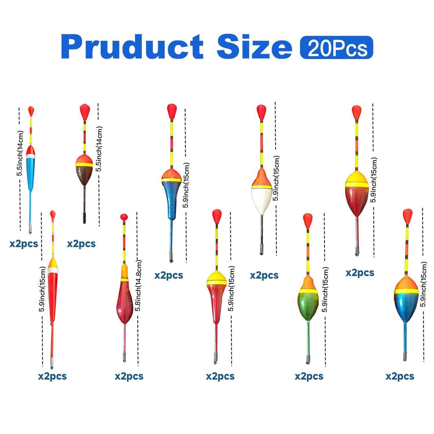 20 Flotteurs En Mousse Pour Pêche Carpe Et Crucian - 12-16 Cm, Couleurs Vives - Hameçons Intégrés