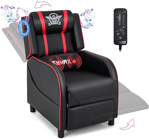 Miniatura 10 de GYMAX Silla reclinable para juegos, silla de masaje para juegos con altavoz Bluetooth, reposapiés ajustable y soporte lumbar, sofá ergonómico único