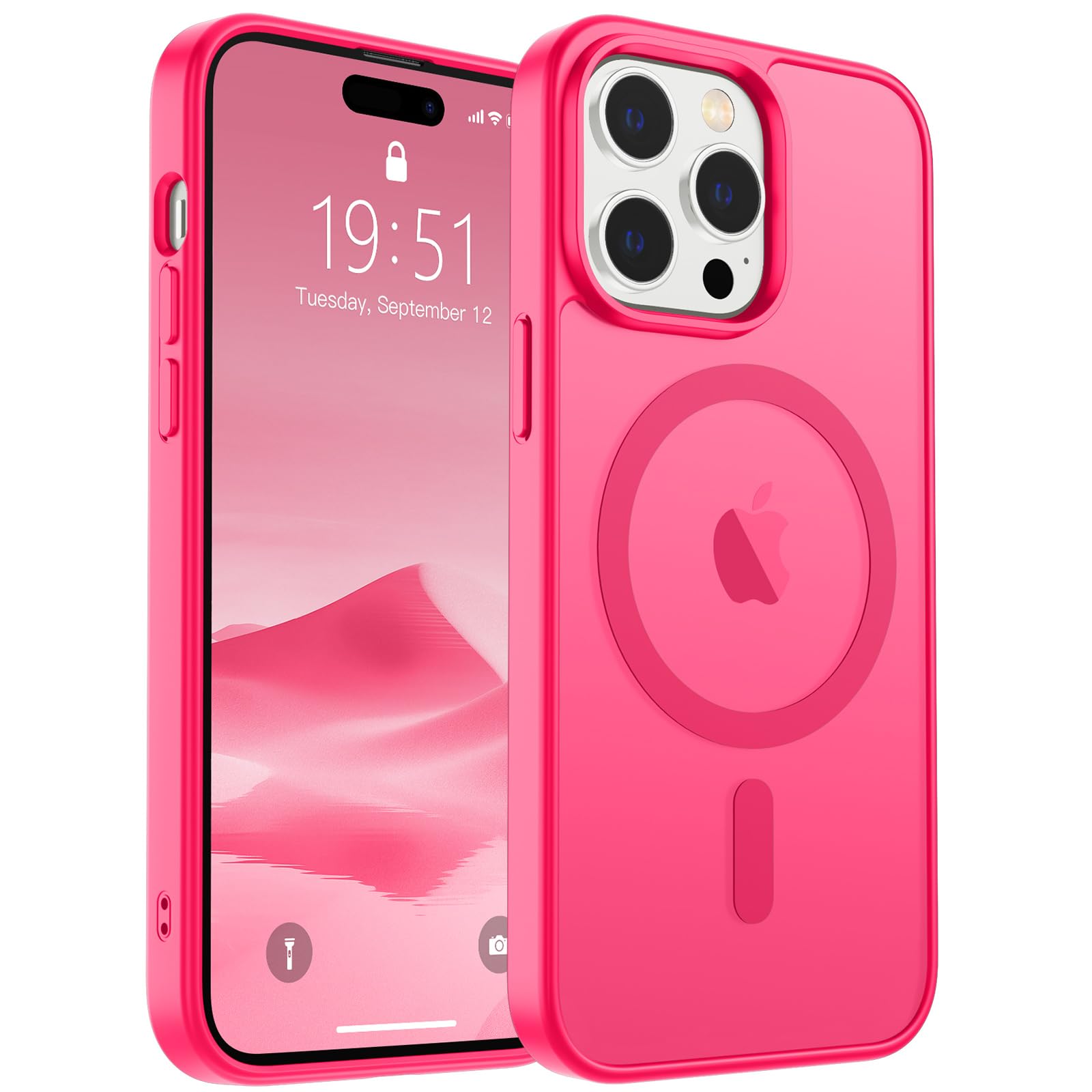 supfine magnetic for iphone 14 pro max case (compatible with magsafe) (military grade drop protection) slim translucent matte shockproof with anti-fingerprint phone case,hot pink