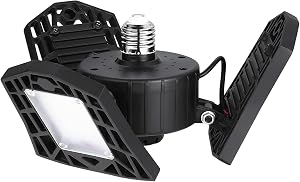 Deformable LED Garage Light - 6000 Lumen 4500K Neutral Light 60W Three Leaf Garage Organization Ceiling Lighting 1-Pack