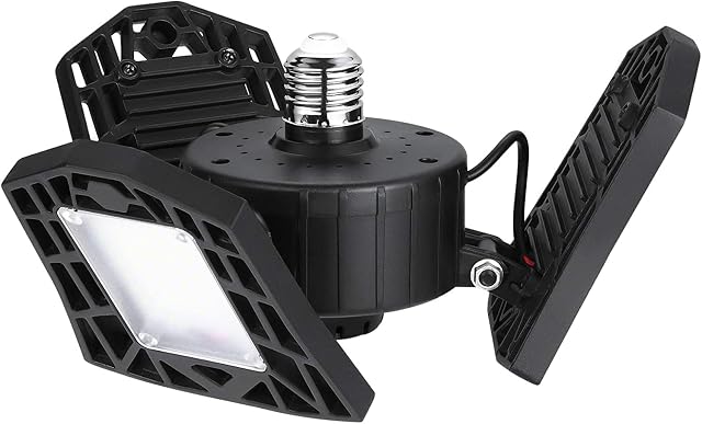 Deformable LED Garage Light - 6000 Lumen 4500K Neutral Light 60W Three Leaf Garage Organization Ceiling Lighting 1-Pack