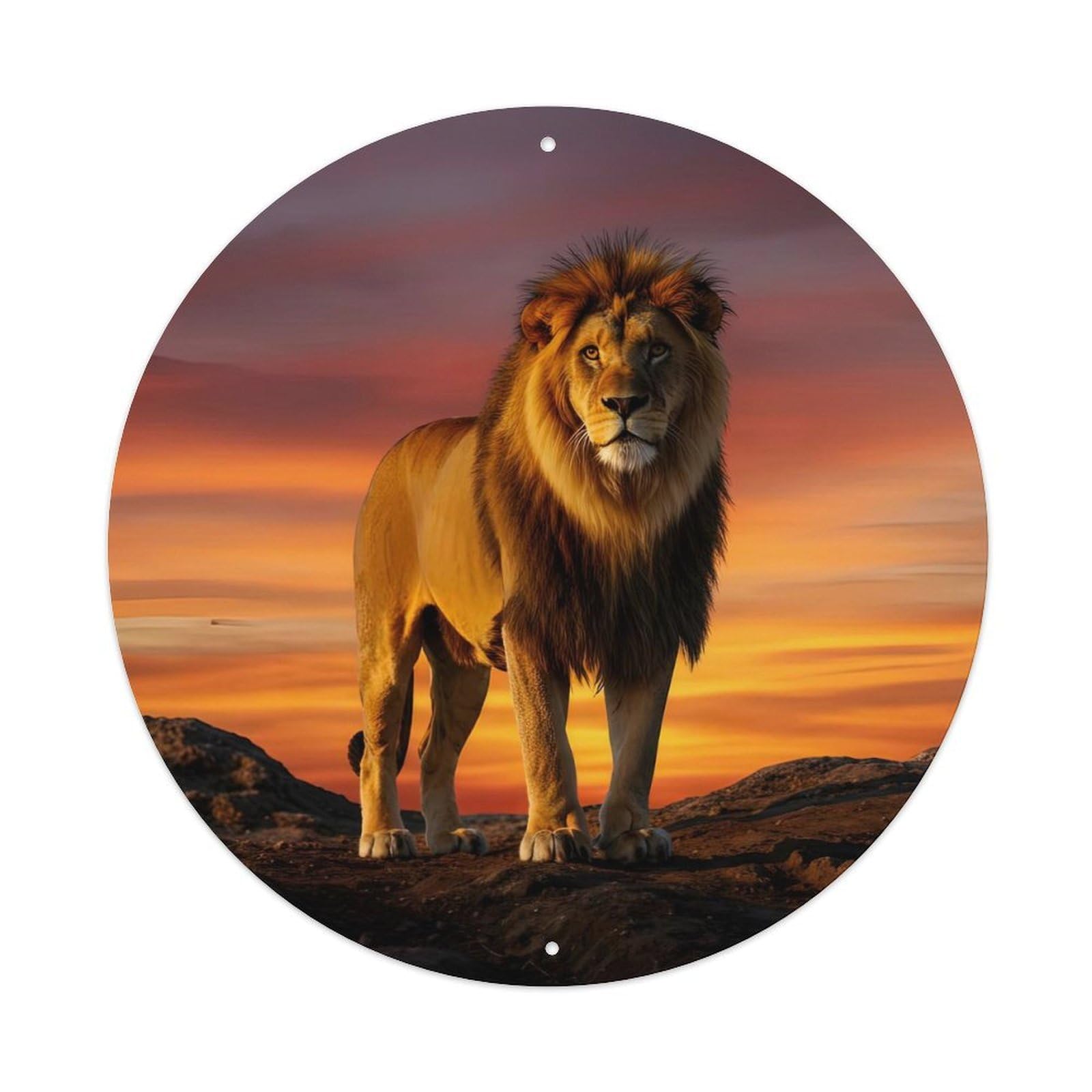 Cwbufd Vintage Style Animal African Lion Sunset Roaring King Realistic Wildlife Artwork Vintage Metal Tin Sign Plaque Wall Decor For Cafe, Club Bar, Office, Garden Metal Poster 8X8inch