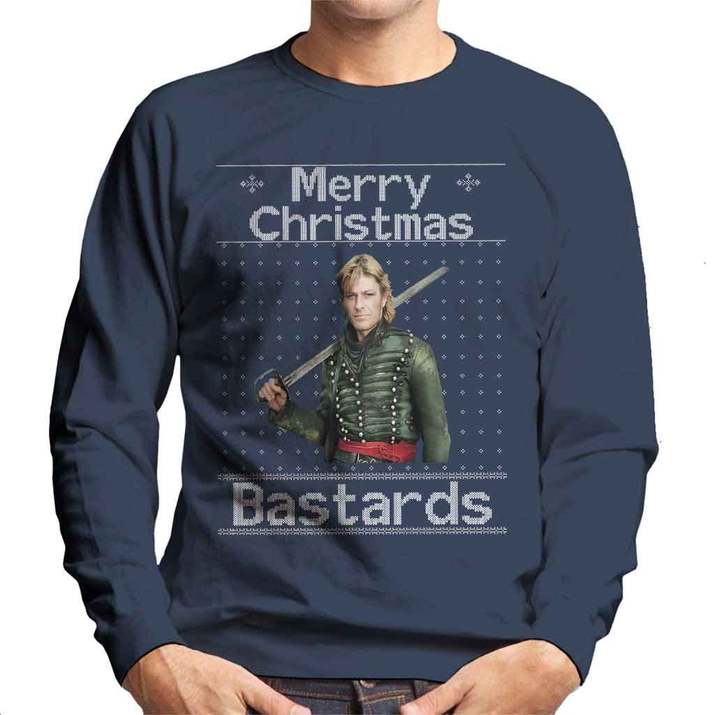 Cloud City 7 Sharpe Merry Christmas Bastards Christmas Knit Men's Sweatshirt Navy Blue