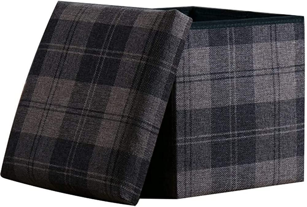 Tabouret repose-pieds pouf avec boîte de rangement carrée en lin grossier de 30x30x30 cm