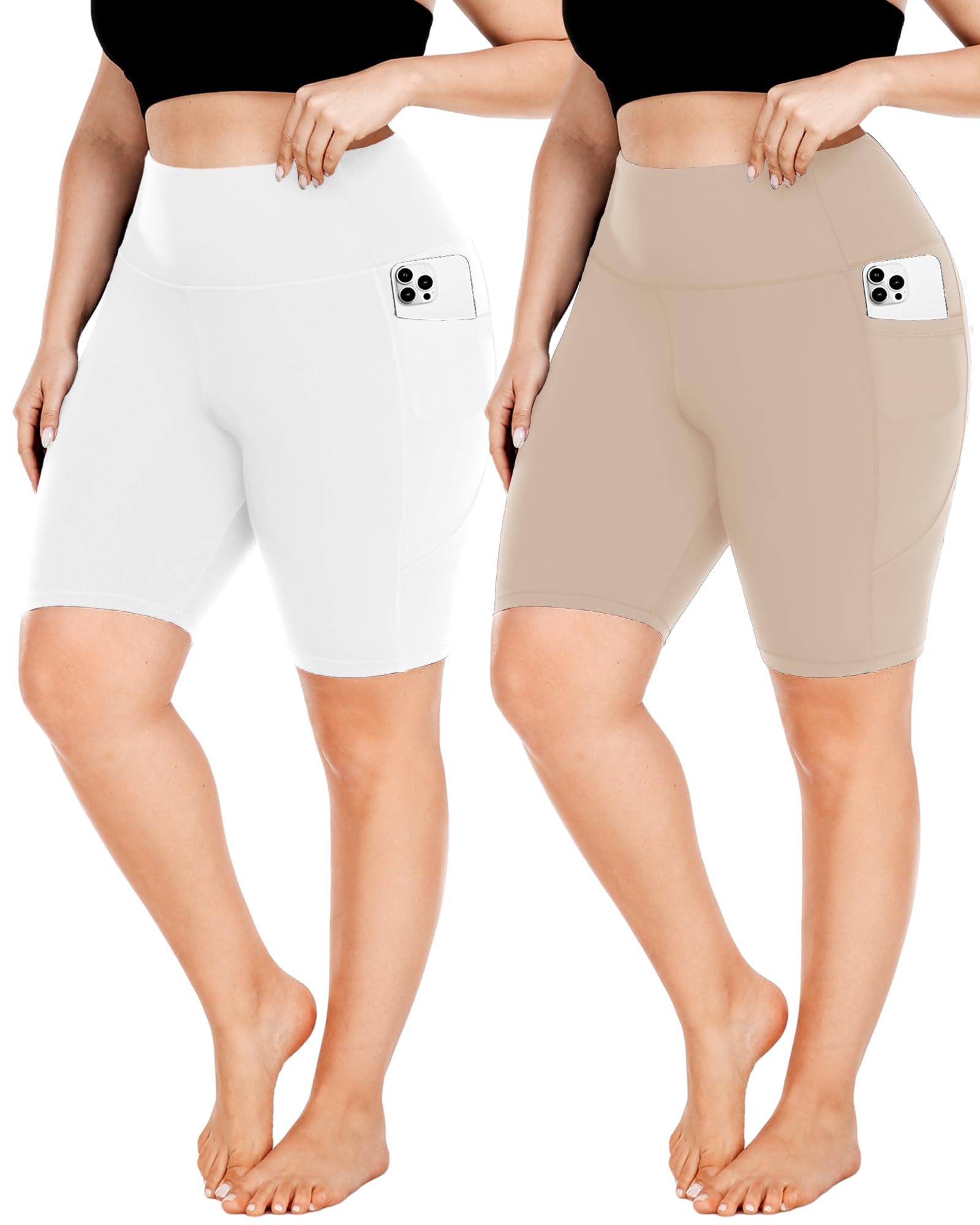 FULLSOFT Plus Size Biker Shorts for Women-High Waist X-Large-4X Tummy Control with Pockets Workout Shorts for Yoga