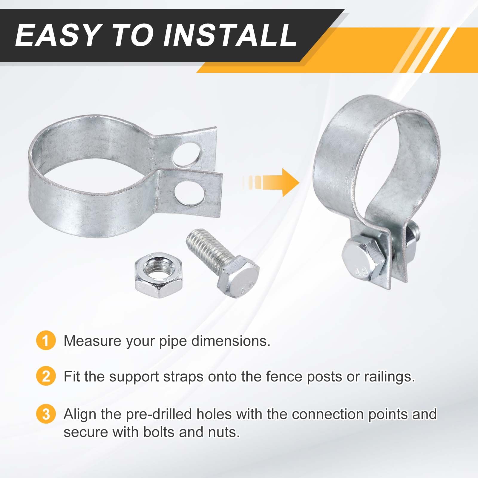 QUARKZMAN 20 Piezas Bandas De Refuerzo Para Cerca De Eslabones, Bandas De Tensión De Acero Galvanizado Con Tornillos Y Tuercas Para Postes De 3-1/2", Tubos, Puertas Y Paneles De