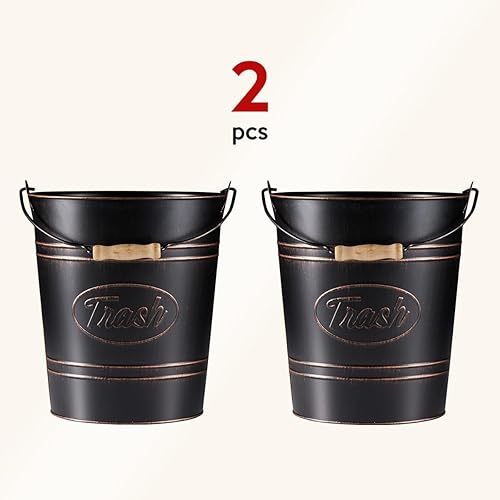 Miniatura 4 de Cubo de basura rústico para baño, estilo rústico galvanizado estilo campestre, cubo de basura de metal para cocina, cesta de basura vintage grande,