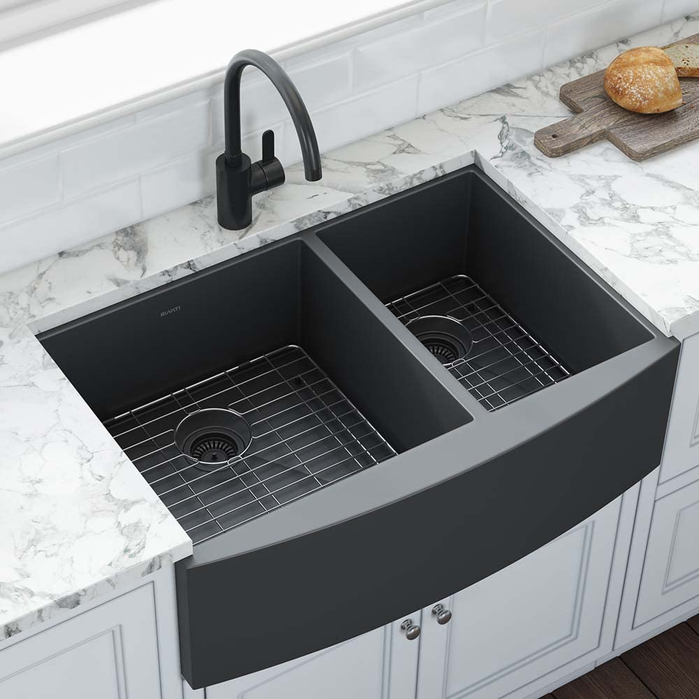 Hovheir Fregadero Negro De 33 Pulgadas, Fregadero De Cocina Profundo De Acero Inoxidable De 33 X 21 Pulgadas Con Delantal Frontal De Un Solo Tazón Con Tabla De Cortar
