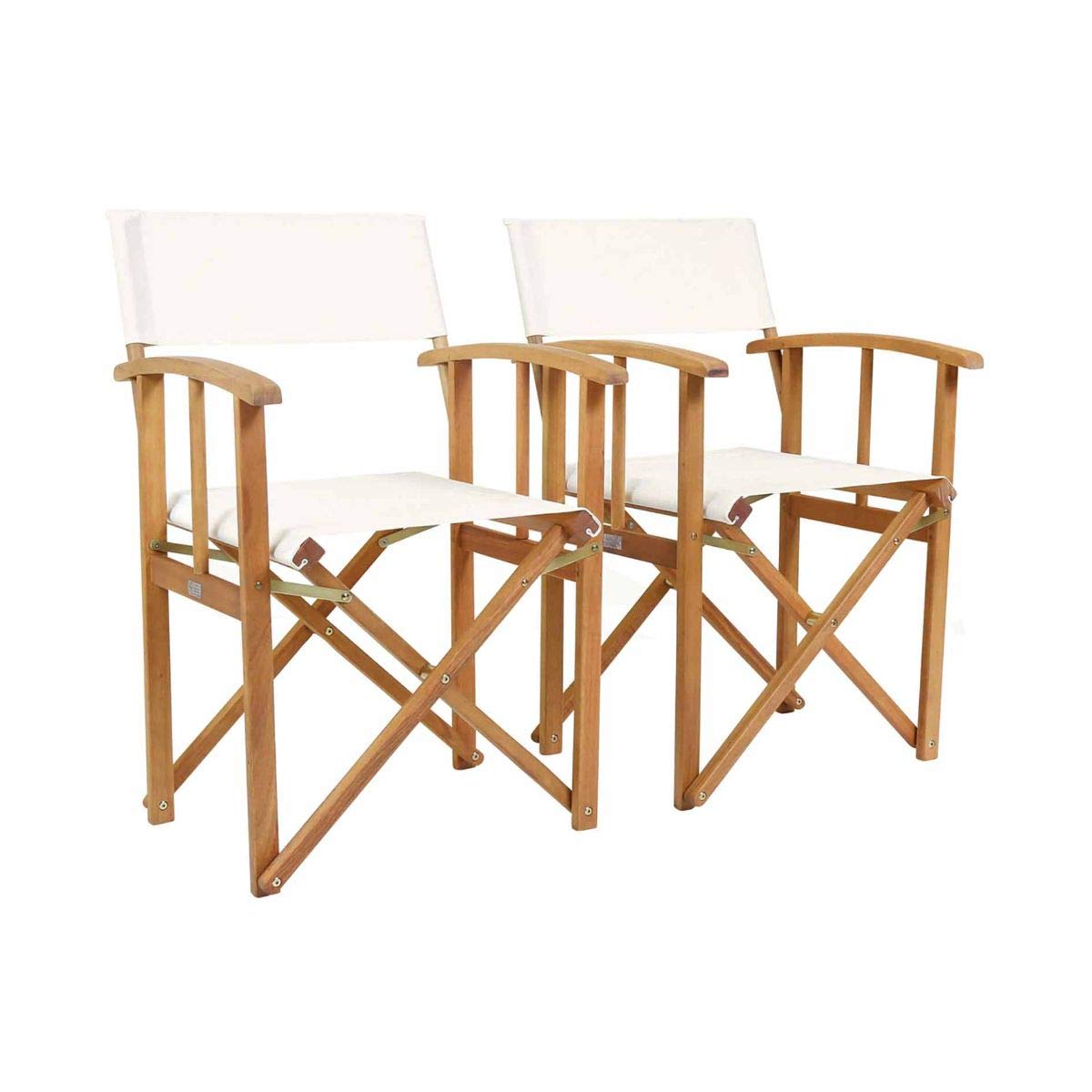 CHARLES BENTLEY FSC® 100 Wooden, Pair of Folding Directors Chairs, Cream, Pop-Up, Garden Seats, Outdoor Furniture, Easy To Fold, Lightweight, Traditional Design, Bentley Plaque, Compact (85x54.5x51cm)