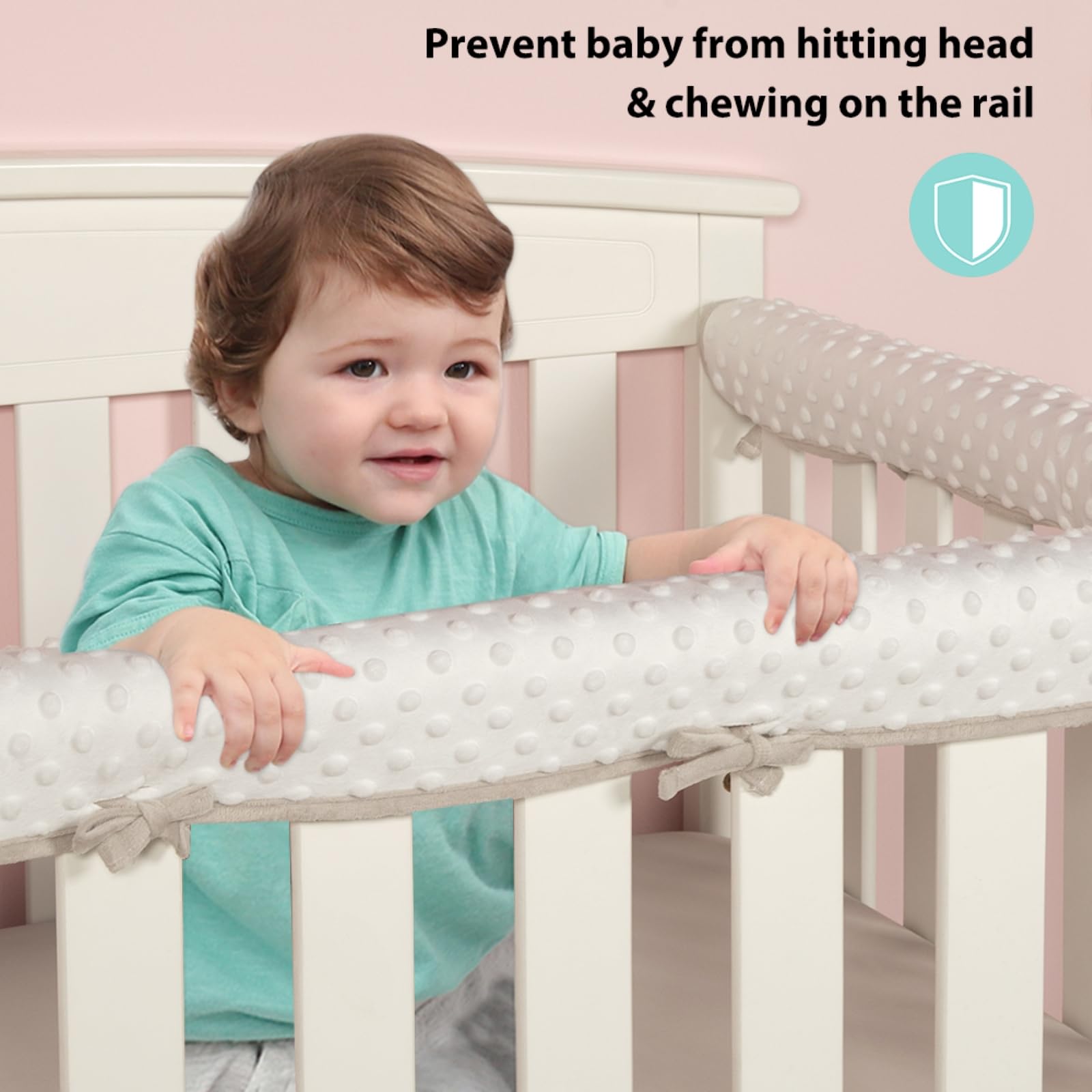 Protection Barre De Lit Enfant - 3Pièces 128cm Et 68cm - Anti-Choc Et Dentition - Gris