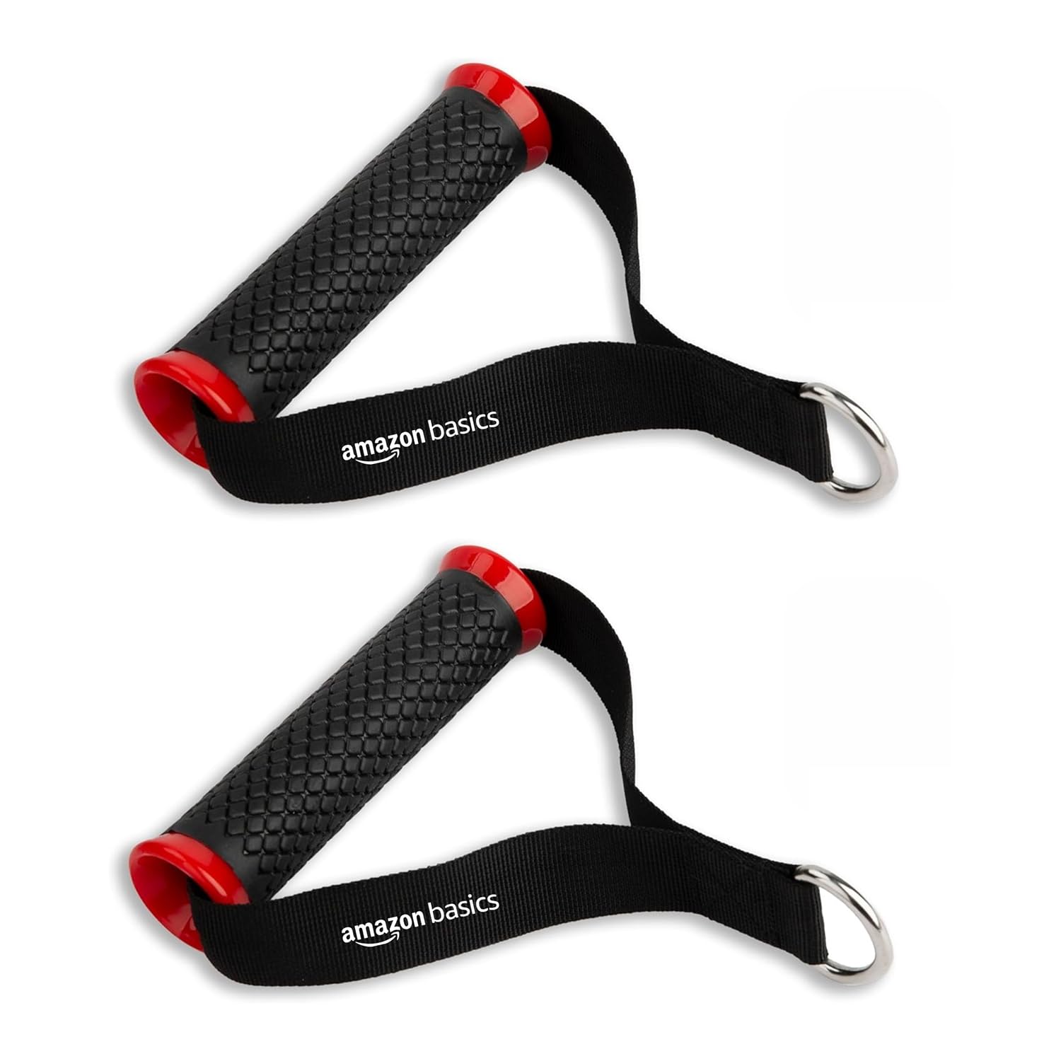 Amazon Basics Heavy Duty Exercise Handles for Cable Machine Attachments | with Solid ABS Cores & Welded D-Rings | Non-Slip Grip | High Resistance | 1 Pair | Red | 14(L) x 4 (diameter) cm