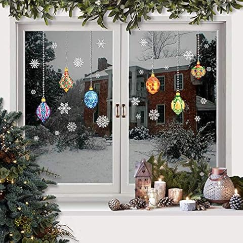 Pack of 2 Sheets of Double Sided Victorian Christmas Stained Glass Bauble Snowflake Window Stickers Cling Cover