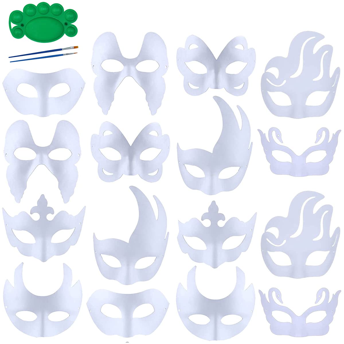 Qavctw 16PCS DIY White Masks Paper Cosplay Christmas Party Mask Unpainted Plain Craft Masquerade Masks for Christmas Mardi Gras Party Mask — image 1