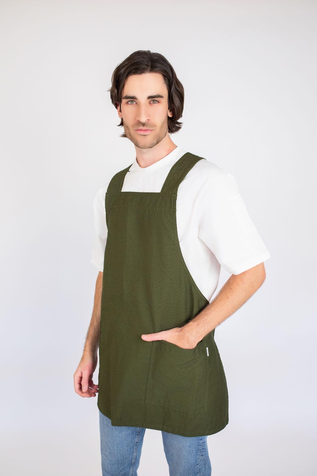 TABLYER Delantal Odaiba, Talla única, verde oliva - Delantal de cocina unisex para cocineros y cocineras aficionados y profesionales