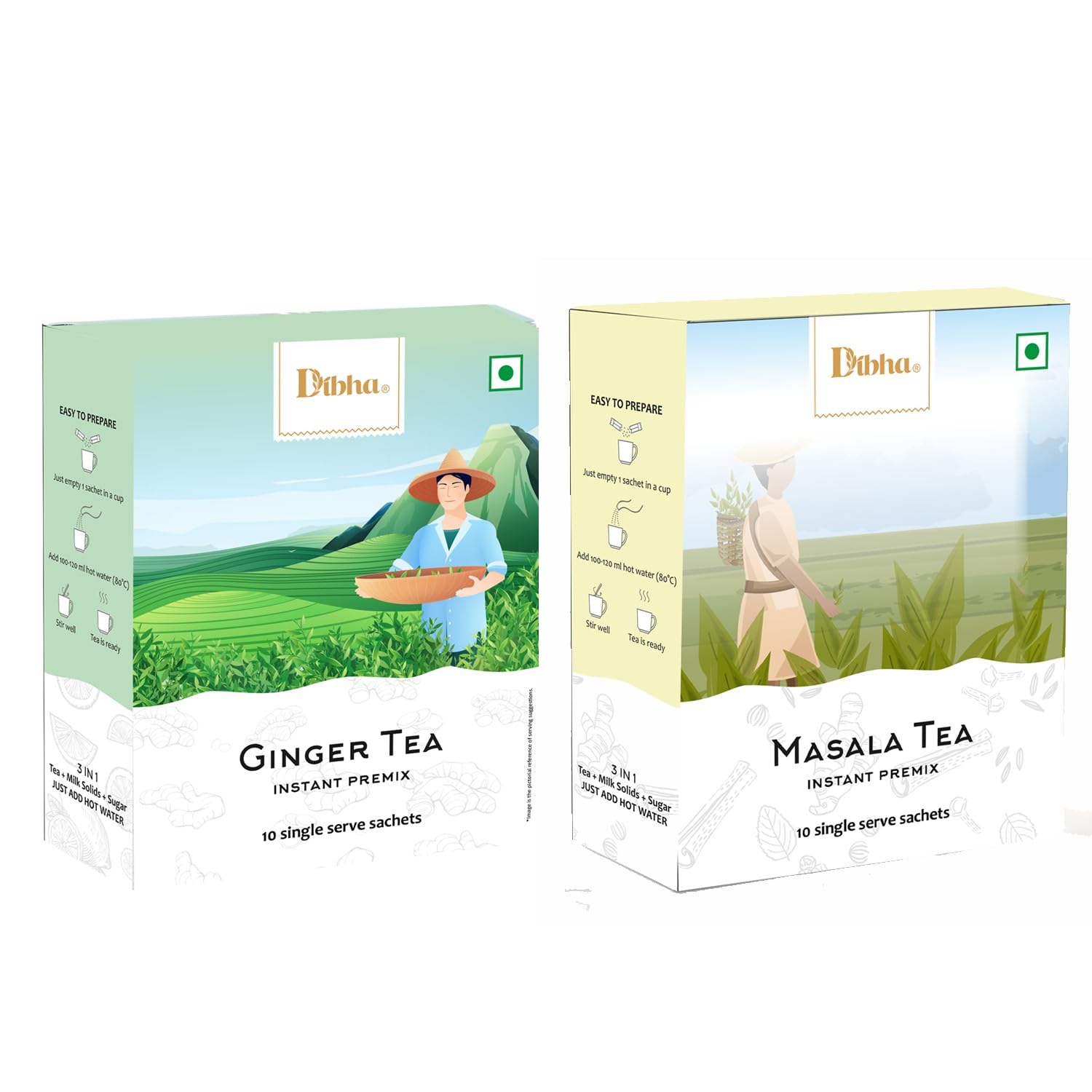 Dibha- Honest Snacking Instant Masala and Ginger Tea Premix Sachet, Tea Powder, Ready To Drink Tea, Premix Tea, Flavoured Tea, Desi Chai, Combo of 2, 10 Sachet Each, 280 gm (B0D3LYFP8L) Amazon Price History, Amazon Price Tracker