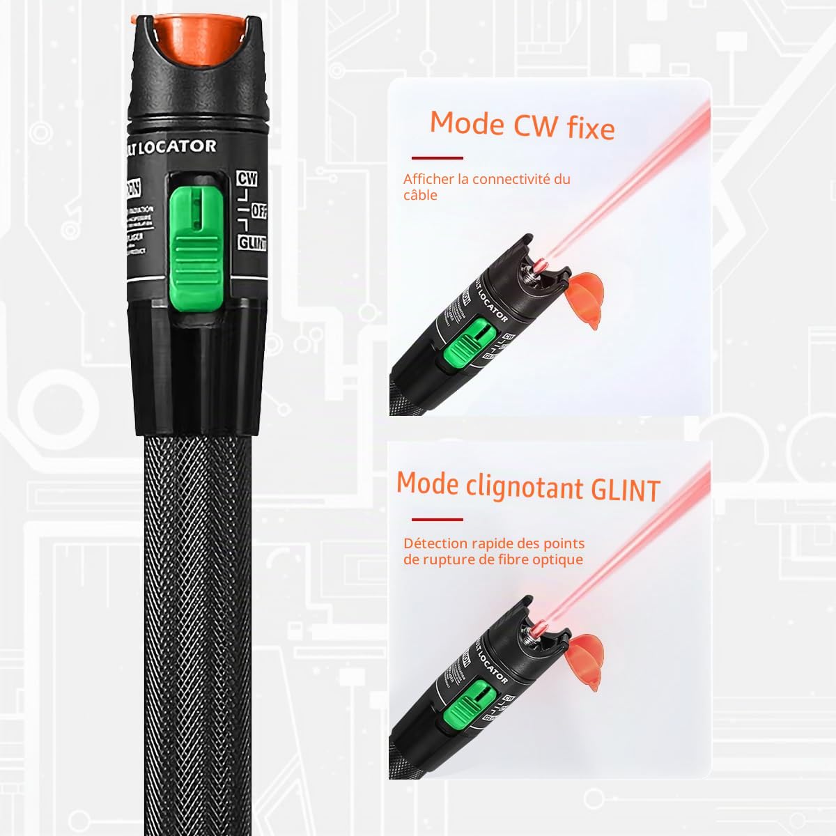 2 kits de localisateur visuel de défauts 30 MW, testeur de câble à fibre optique 30 km pour l'ingénierie des télécommunications CATV, testeur de fibre VFL adaptant l'interface FC/SC/ST de 2,5 mm