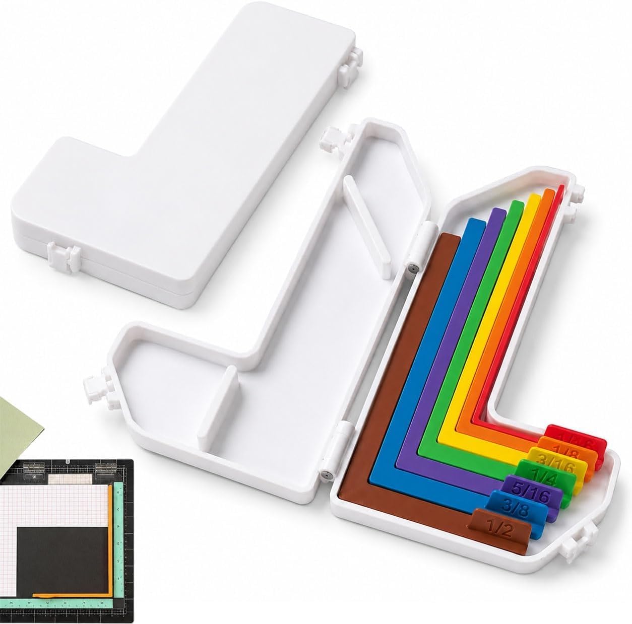 7 Piece Paper Craft Alignment Guide Set with Storage Case, Colour-Coded Layering Matting Spacers for Card Making Scrapbooking, Size Tabs 1/16 to 1/2 Inch Increments Precision Craft Tools