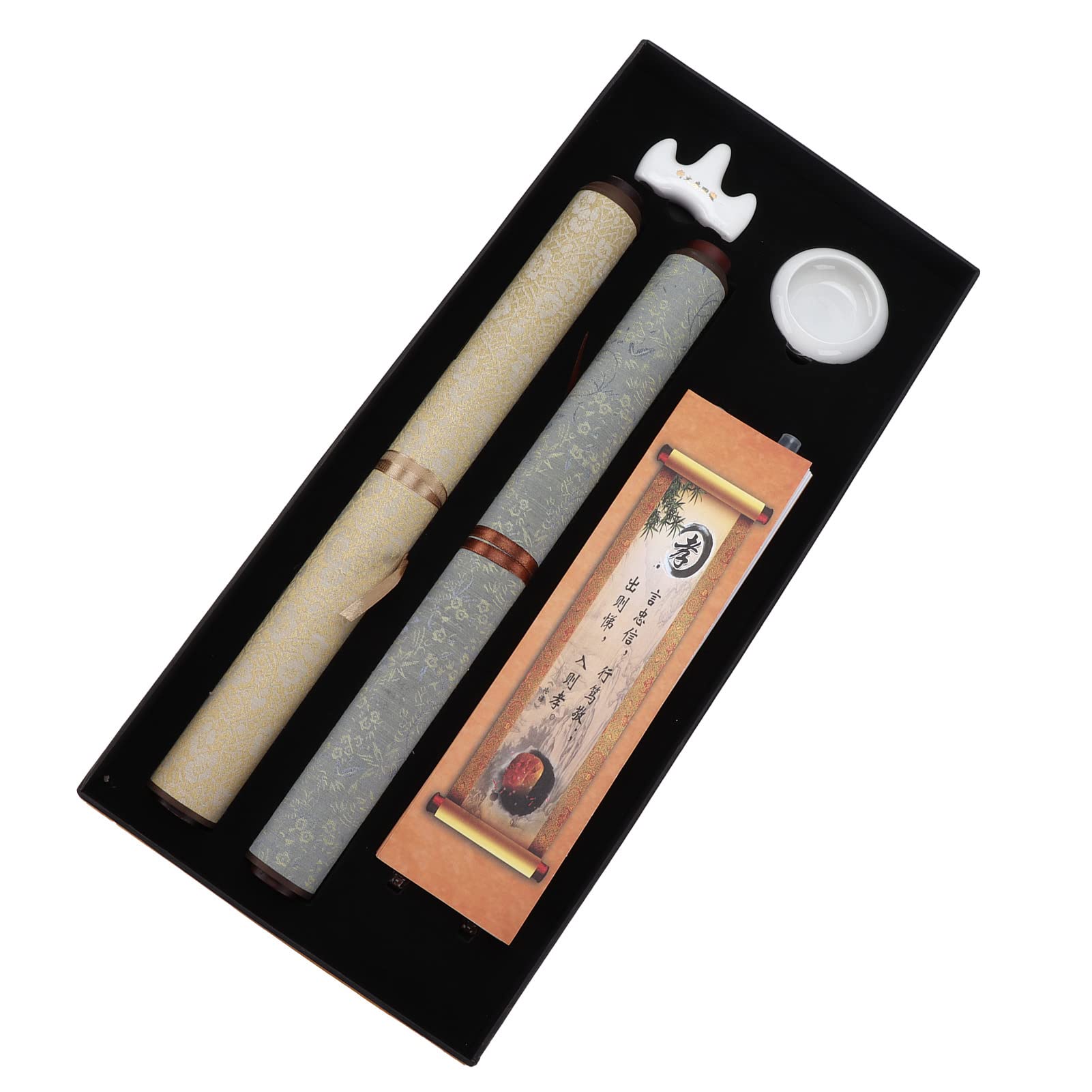 Xolsurg Chinese Calligraphy Set Exquisite Writing Practice Tool Gift Box Packaging Combo Ceramic Composite Wood Brocade White Gold Silver