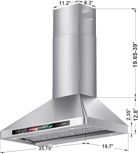 Miniatura 5 de BRANO Campana extractora de montaje en pared de 36 pulgadas con control de vozgestostáctil, ventilación de campana de cocina de acero inoxidable de