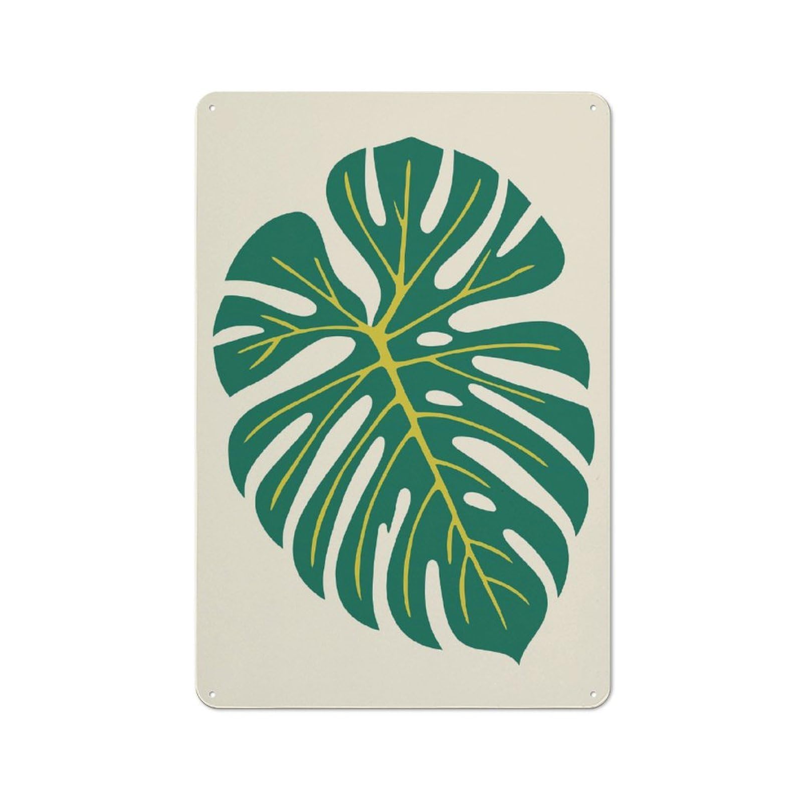 Junmoney Style-21 Tropical Leaf Illustration Vintage Metal Plaque 30X20cm For Living Room Wall, Suited To Living Room Decor Lovers