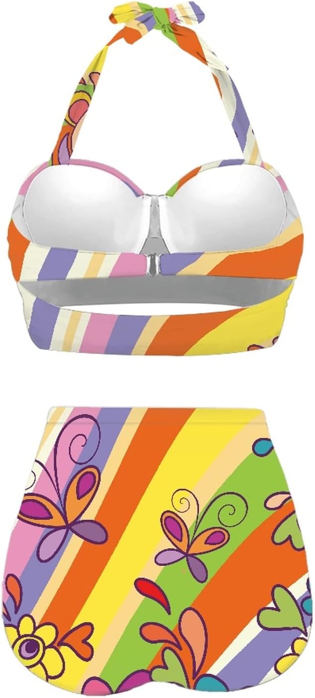 Butterfly Women's Retro Ruched Ruffle High Waist Bikini Set, Flag Tankini Swimsuits Tummy Control Swimwear - Image 3