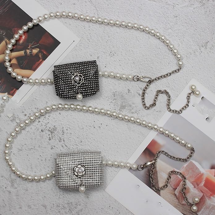 Belt Women's embellished dress with skirt Pearl waist chain accessory Fanny pack Rhinestone mini bag2