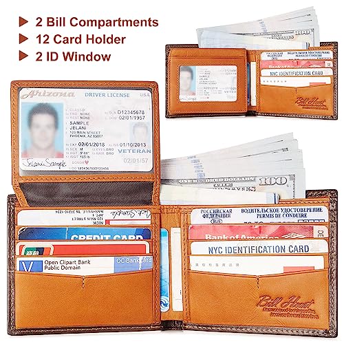 Image of Bifold Chain Wallets for Men, Brown RFID Blocking Genuine Leather Biker Wallet with Anti-Theft Chain (Brown)