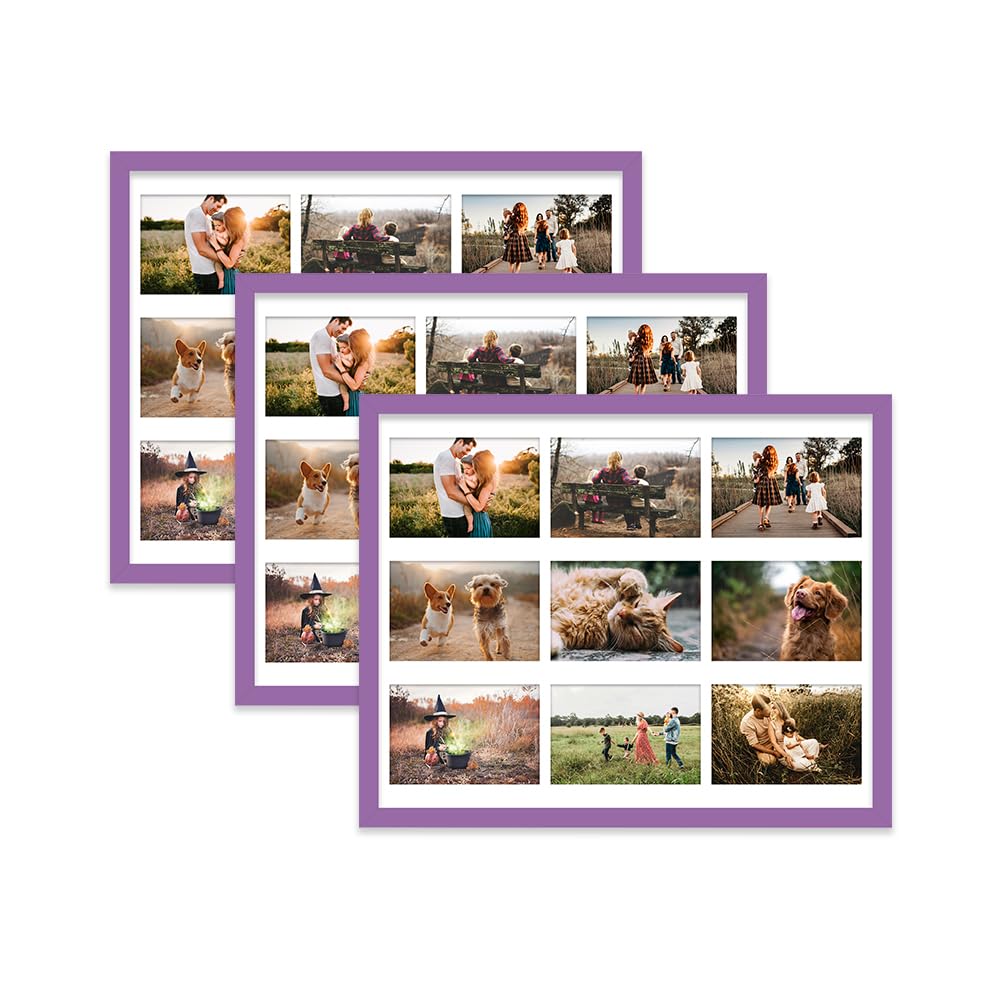 Purple Multi Photo Frame - Holds 9 x 6x4 Pictures, Family Collage Picture Frame for Wall Display, 20x16 Frame size, Set of 3 — image 1