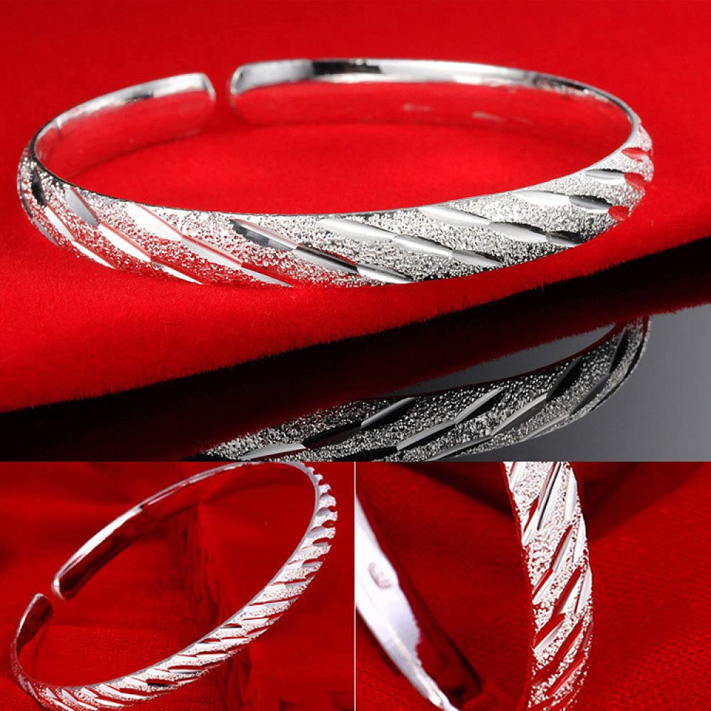 Brazalete De Cadena,Pulsera De Plata De Ley 925 Tallada A Mano Brazalete De Sarga Mate Brazalete Clásico Joyería De Plata for Mujer Regalos De Cumpleaños for Hermanas Amigas Parejas Mamá