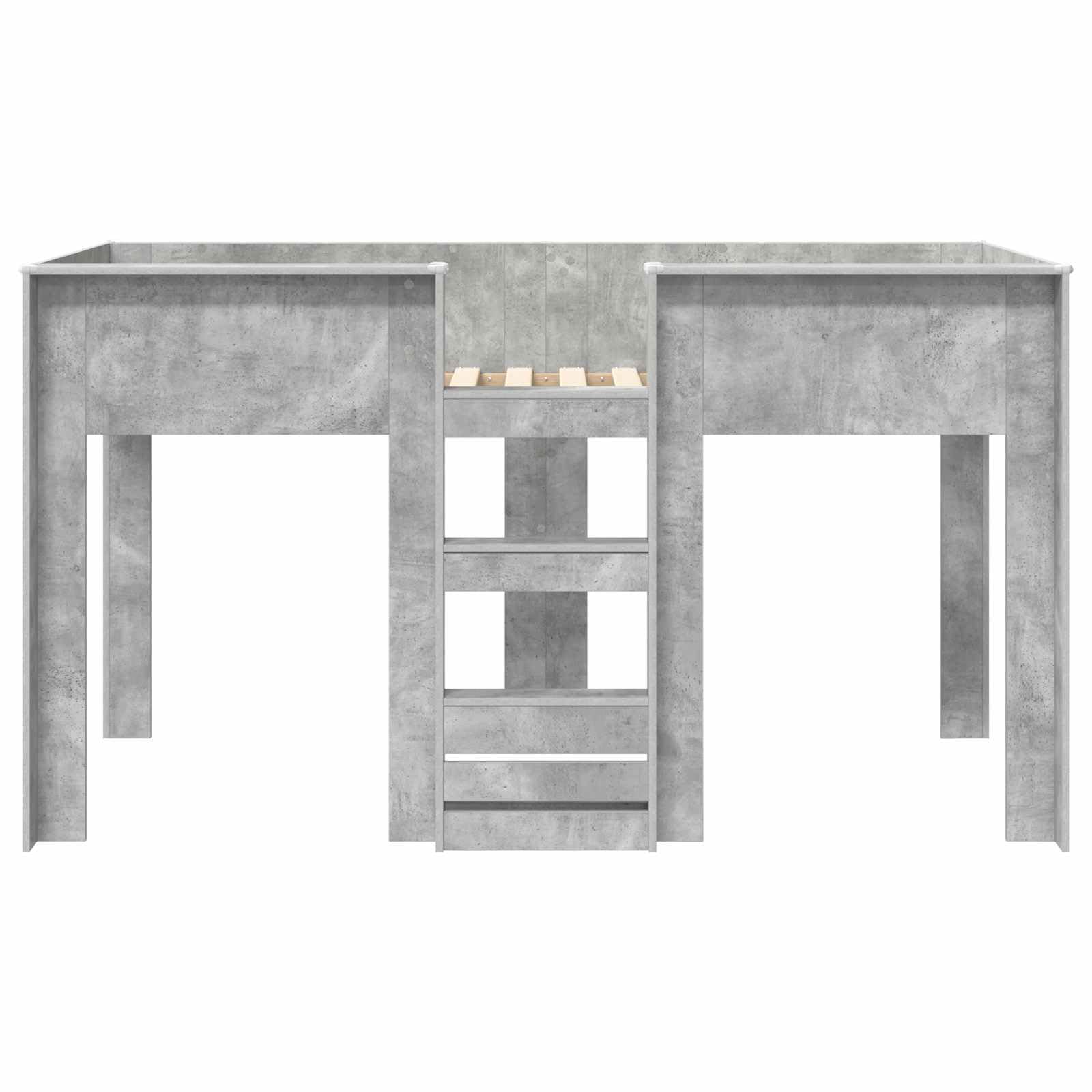 Z drewna inżynieryjnego Metalowy szary Biały 100 x 200 cm | Łóżko piętrowe dla dzieci Betonowy szary 100 x 200 cm z listwami, solidna rama z drewna, oszczędność miejsca do pokoju
