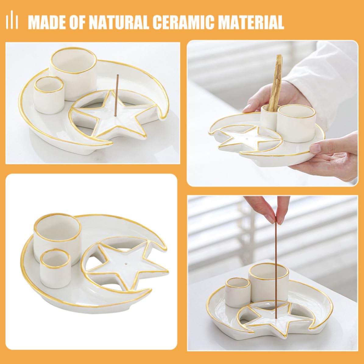 Soporte para Incienso de Cerámica Blanco Diseño de Hierba Aromática, Difusor de Aroma Elegante y Decoración Artística para Escritorio y Hogar