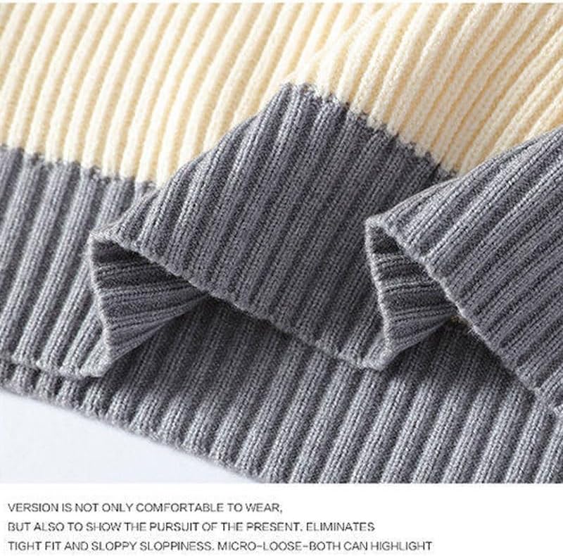 Winter Round Neck Stripe Color Matching Sweater Base Pullover Knitted