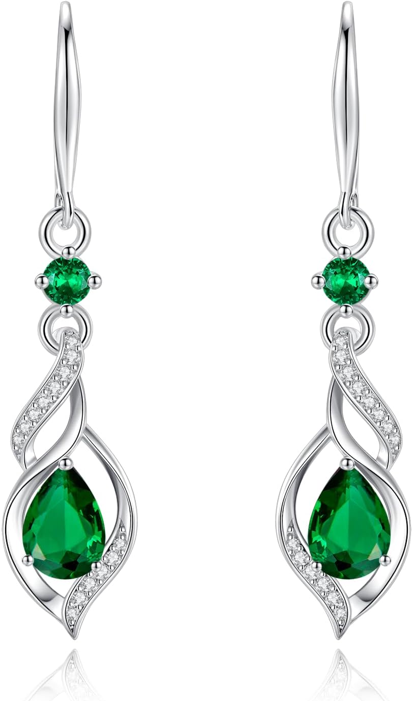 FANCIME Gift for Women Birthstone Dangle Earrings for Her Teardrop Birthstone Earrings S925 Sterling Silver infinity Love Birthday Gifts for Mom Women