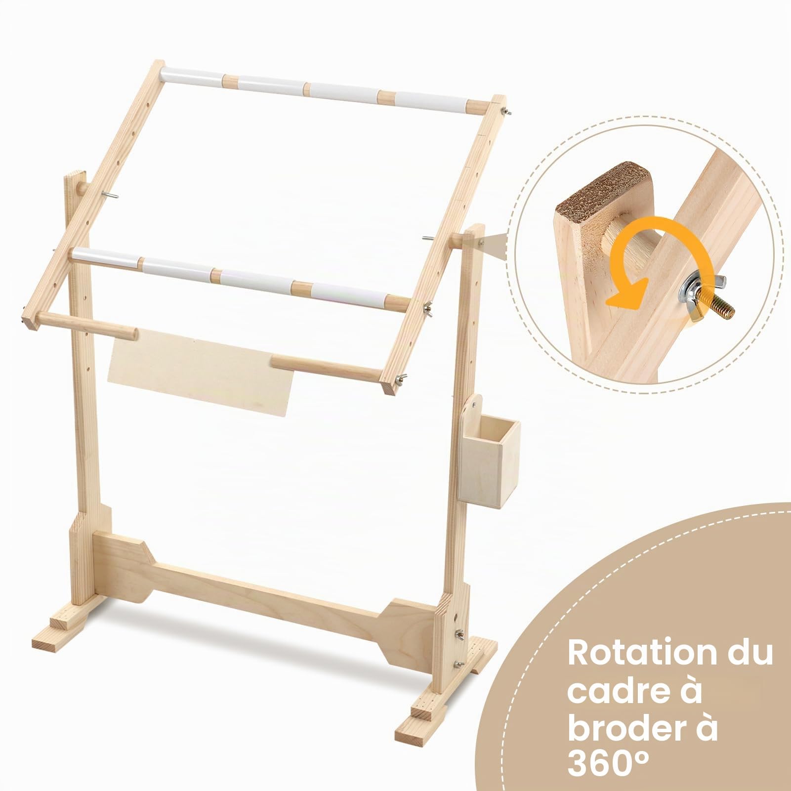 Support de Broderie en Bois Ejoyous, Hauteur Réglable 5 Niveaux, Rotation 360 Degrés, 100 cm, 32CT