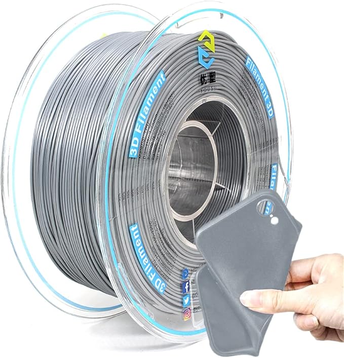 review YOUSU Flexible TPU 3D Printer Filament Gray TPU Filament 1.75mm 1kg, Dimensional Accuracy +/- 0.03 mm, 95A Shore Hardness and Good Layer bonding Performance.