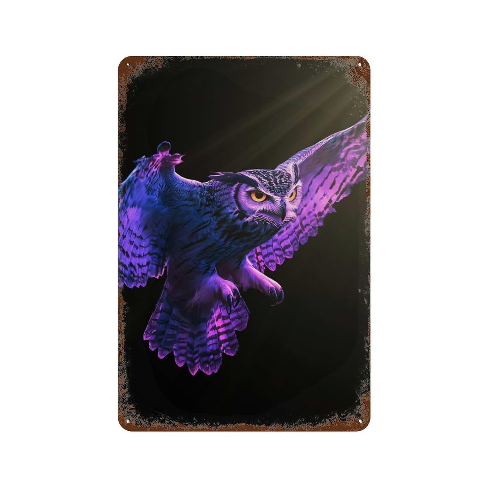 Purple Owl in Flight Retro Metal Sign 11.8"x7.9", Ideal for Cafe, Home Bar And Lounge Decor