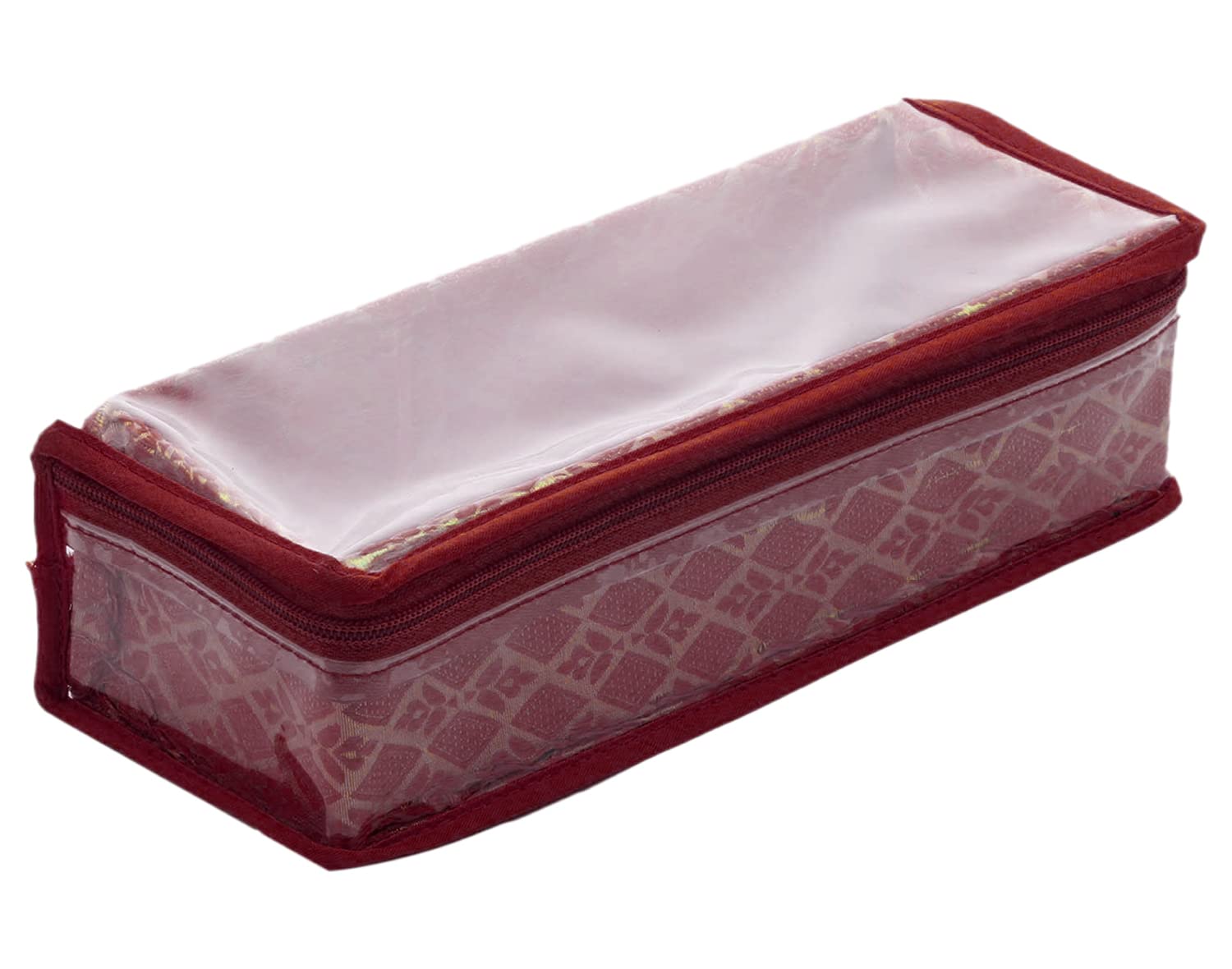 Kuber Industries Multipurpose Tribal Design Laminated 1 Rod Bangle Box/Organizer/Case With Tranasparent Top (Maroon)-47KM0505